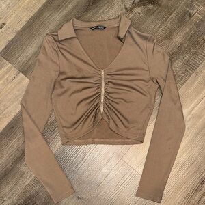 SHEIN Brown Long Sleeve Ruched Top